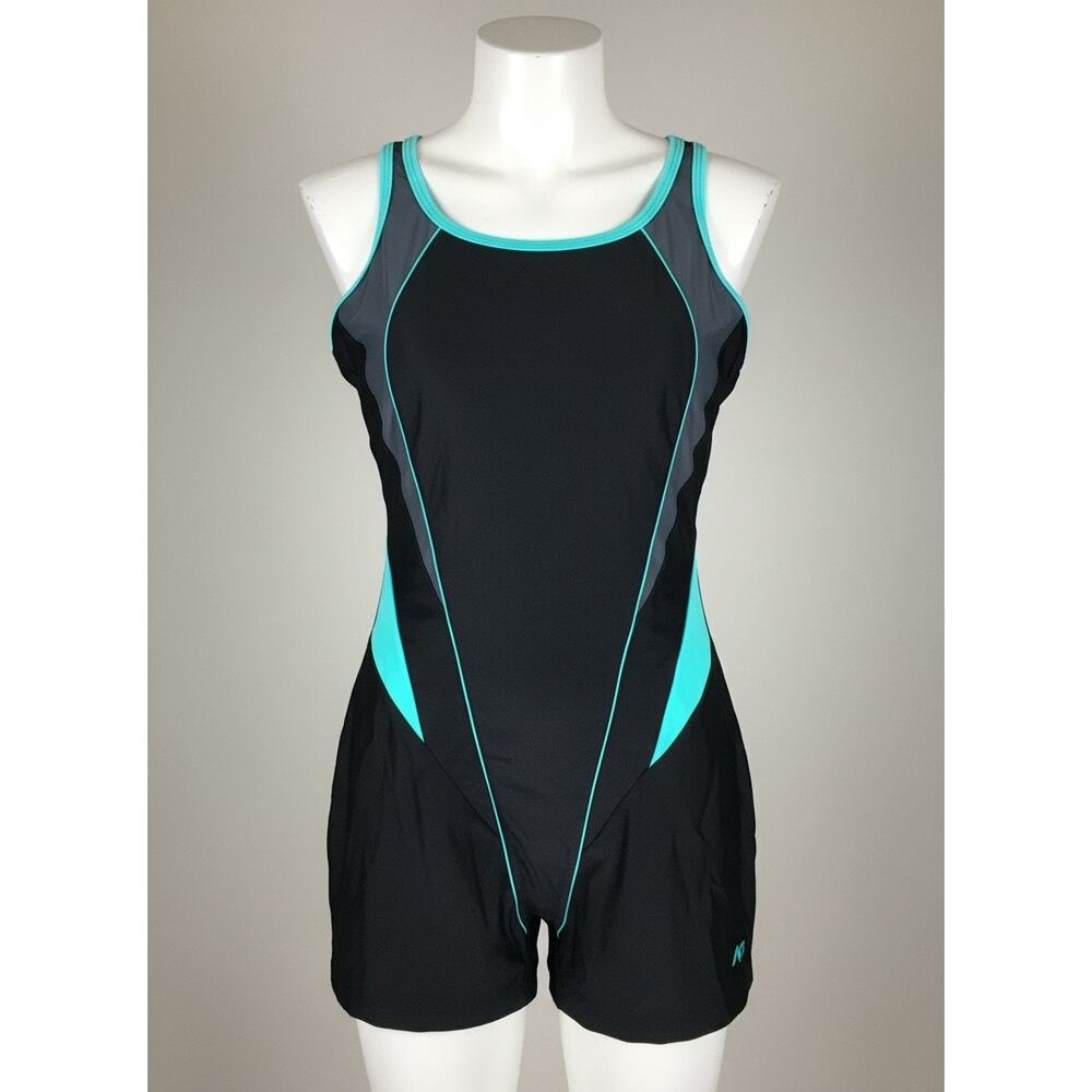 Uhnice Women's Aqua Short Boyleg Racerback Athletic Swimsuit Sz. 6